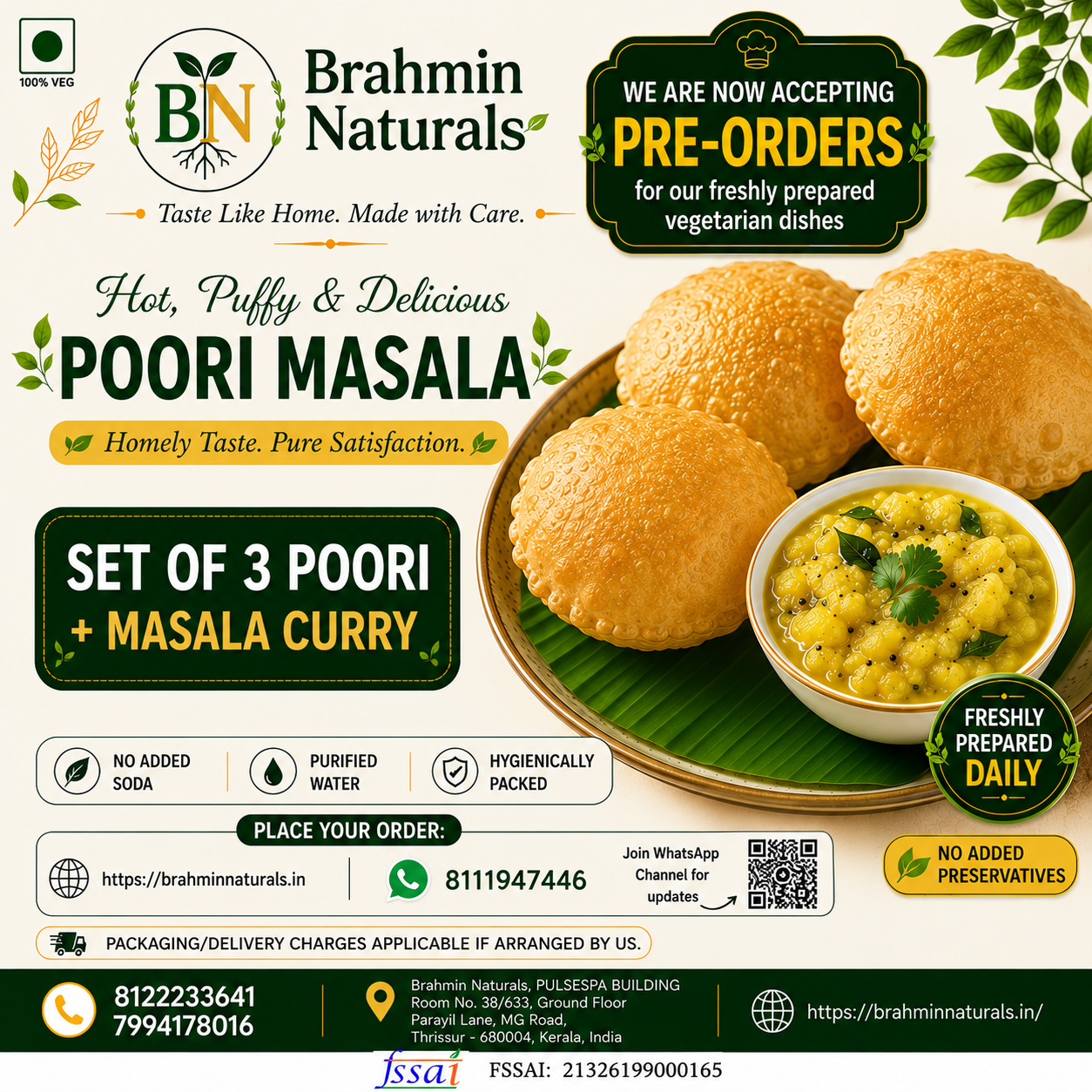 Poori Masala ( Set of Three - Saturdays )